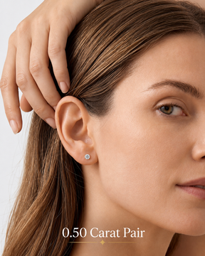Round Cut Lab Grown Diamond Stud Earrings: 4 Prong Set, Push Back