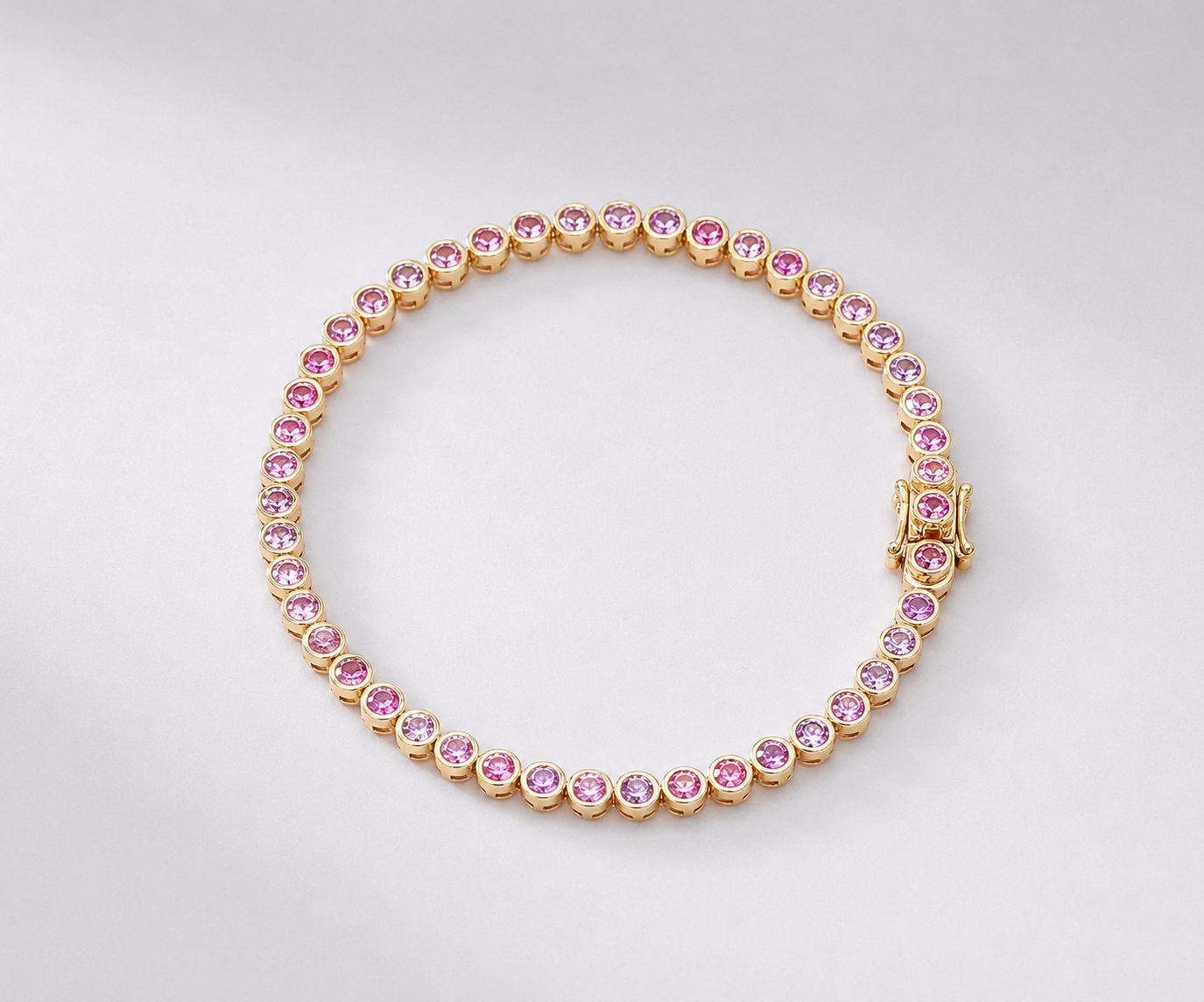 4 Carat Natural Pink Sapphire Bezel-Set Tennis Bracelet in 14K Gold