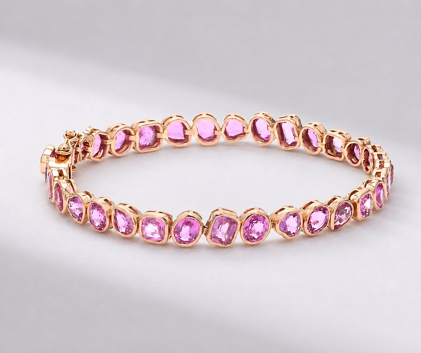 12 Carat Natural Pink Sapphire Mixed-Shape Tennis Bracelet in 14K Gold