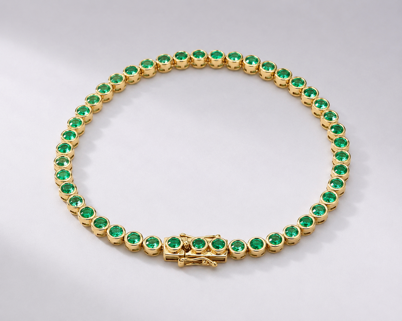 4 Carat Natural Emerald Bezel-Set Tennis Bracelet in 14K Gold