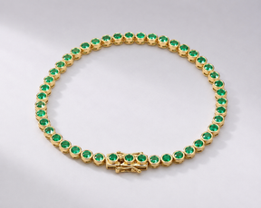 4 Carat Natural Emerald Bezel-Set Tennis Bracelet in 14K Gold