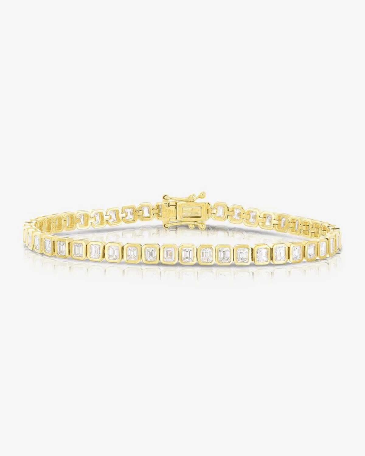 5 Carat Bezel Set Emerald Cut Luxury Diamond Tennis Bracelet in 14K Gold - Evara Jewelry LLC