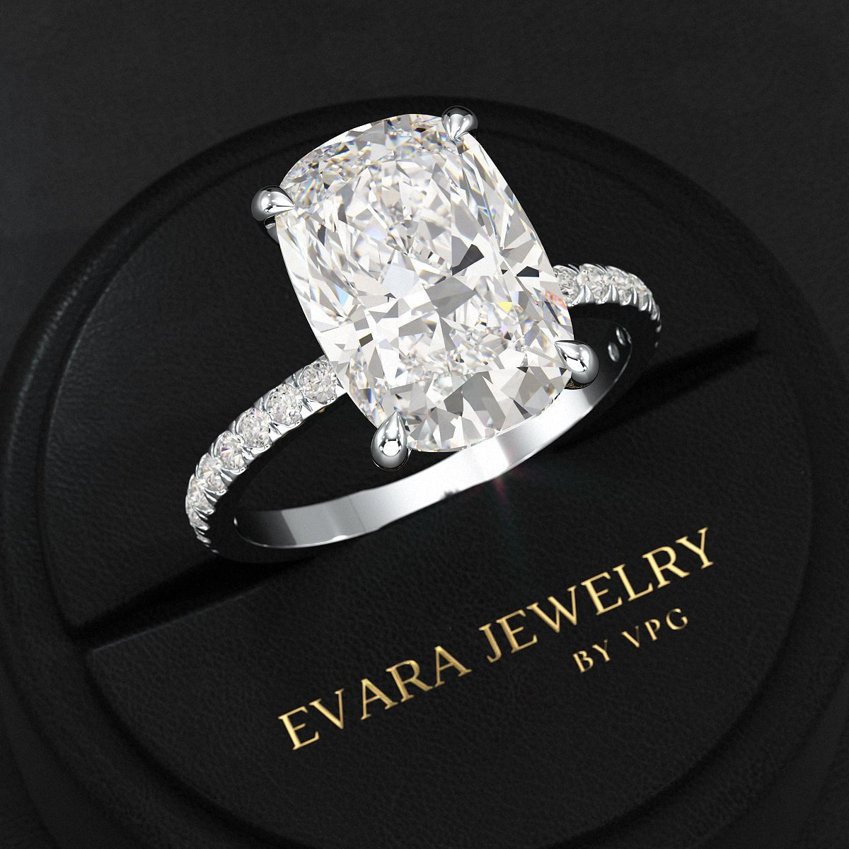 5 Carat Elongated Cushion Cut Diamond Wedding Ring - Evara Jewelry LLC