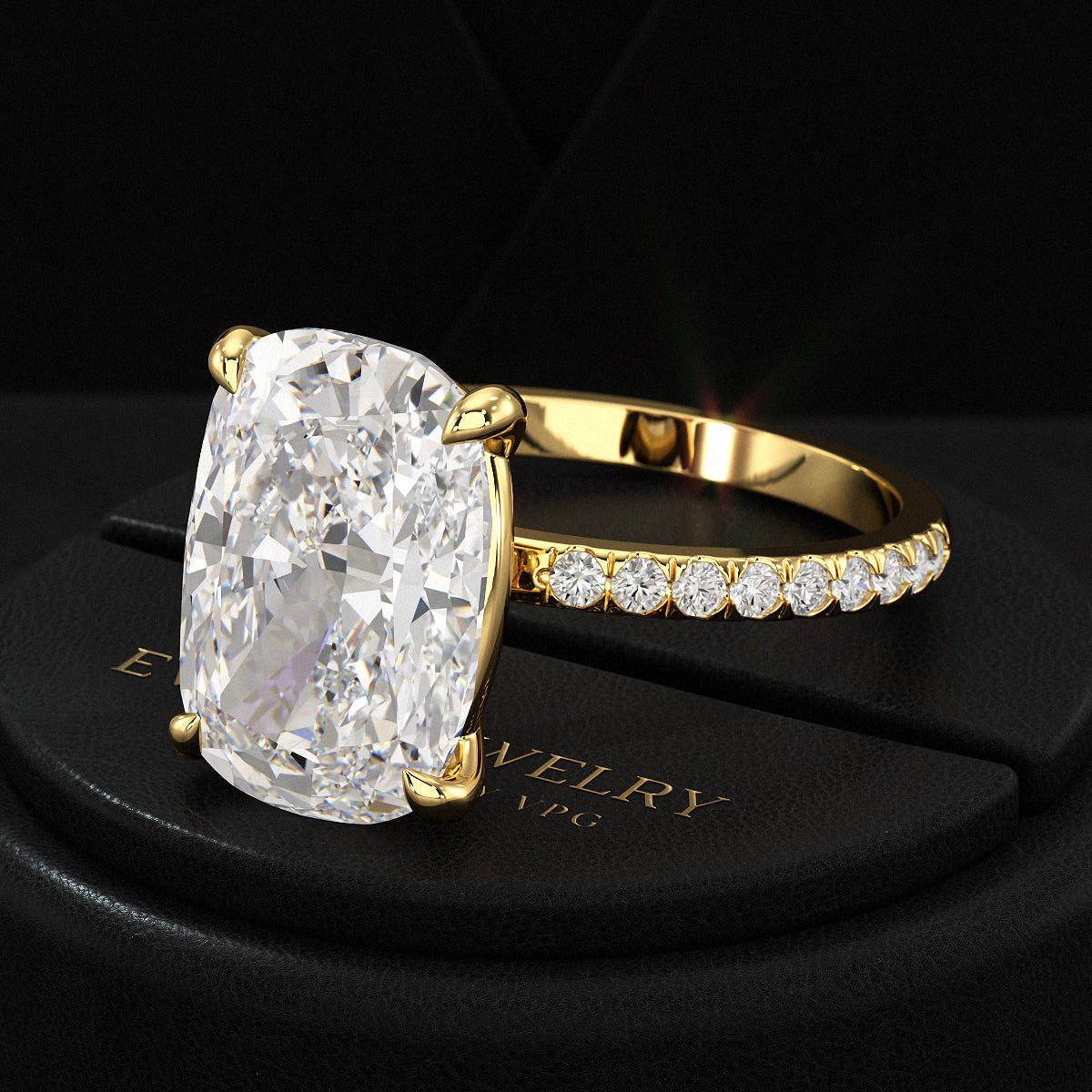 5 Carat Elongated Cushion Cut Diamond Wedding Ring - Evara Jewelry LLC