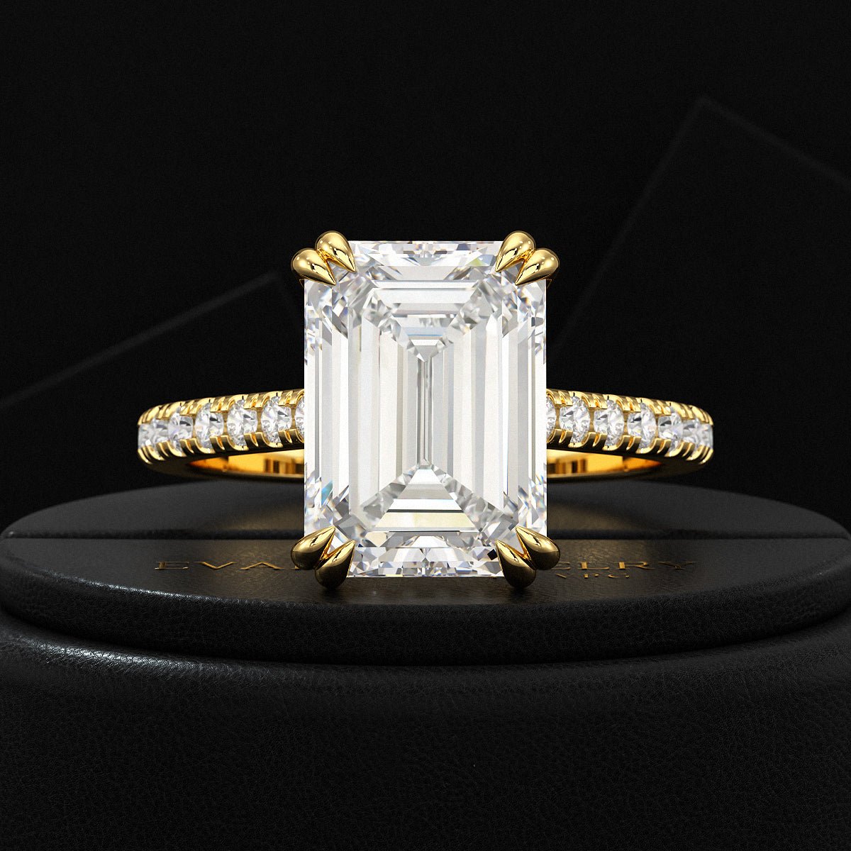 5 Carat Emerald Cut Diamond French Pave Band Engagement Ring - Evara Jewelry LLC