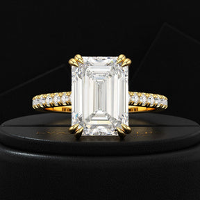 5 Carat Emerald Cut Diamond French Pave Band Engagement Ring - Evara Jewelry LLC