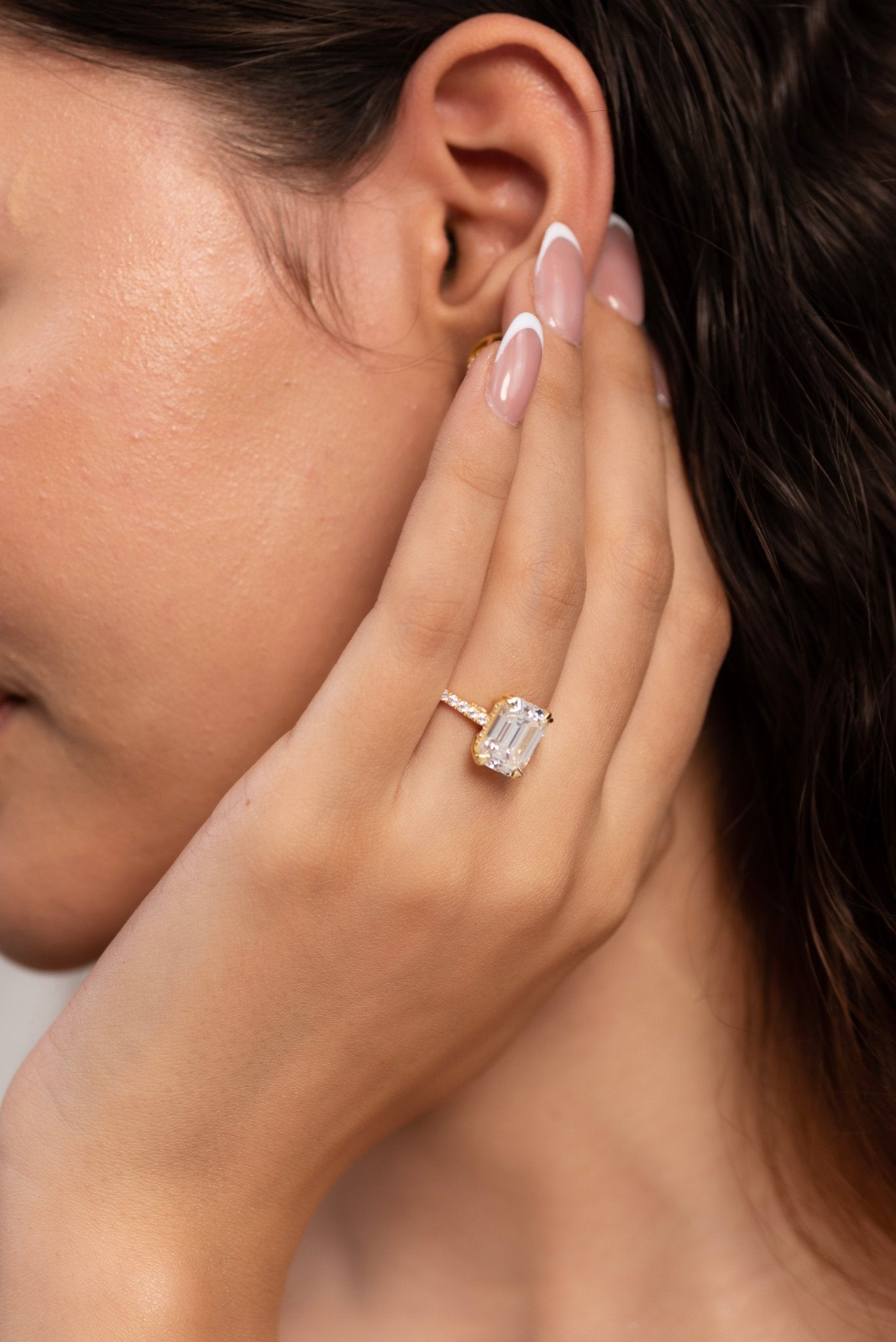 5 Carat Emerald Cut Diamond French Pave Band Engagement Ring - Evara Jewelry LLC