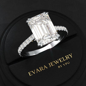 5 Carat Emerald Cut Diamond French Pave Band Engagement Ring - Evara Jewelry LLC