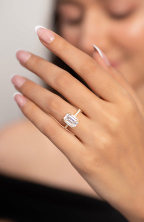 5 Carat Emerald Cut Diamond French Pave Band Engagement Ring - Evara Jewelry LLC