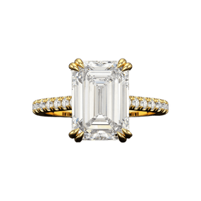 5 Carat Emerald Cut Diamond French Pave Band Engagement Ring - Evara Jewelry LLC