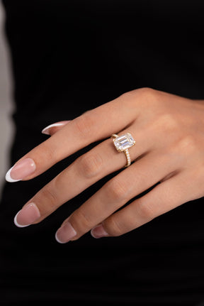 5 Carat Emerald Cut Diamond French Pave Band Engagement Ring - Evara Jewelry LLC