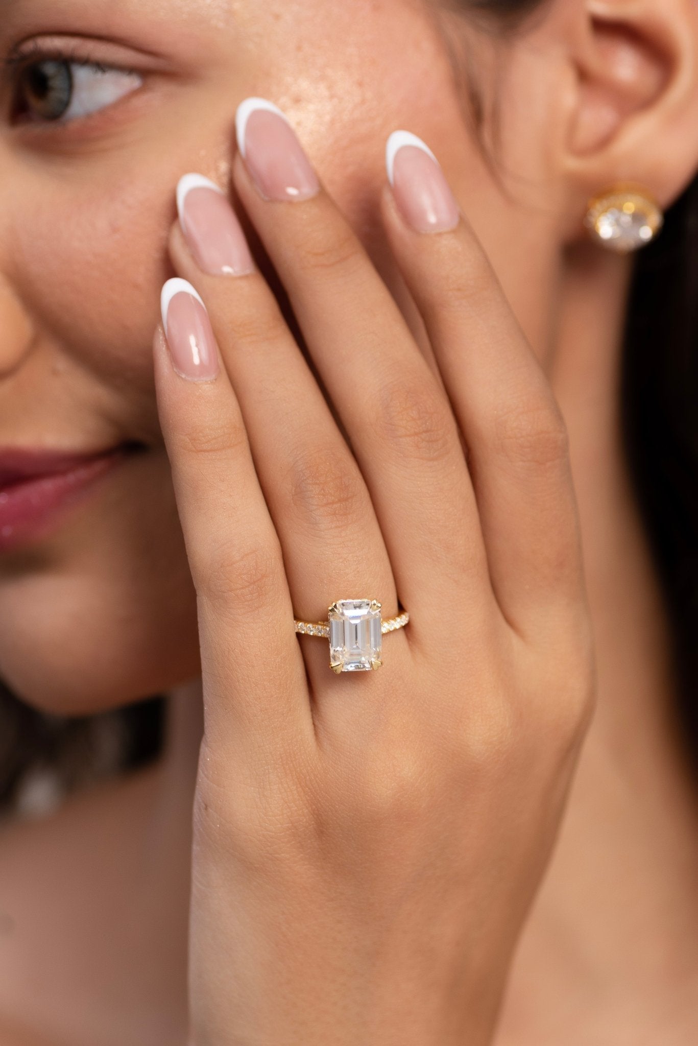 5 Carat Emerald Cut Diamond French Pave Band Engagement Ring - Evara Jewelry LLC