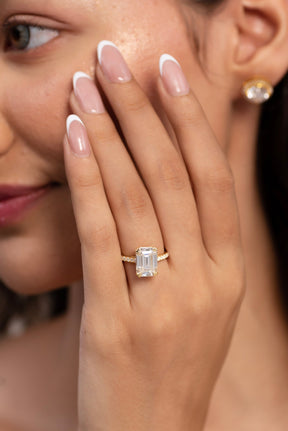 5 Carat Emerald Cut Diamond French Pave Band Engagement Ring - Evara Jewelry LLC