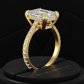 5 Carat Emerald Cut Diamond French Pave Band Engagement Ring - Evara Jewelry LLC