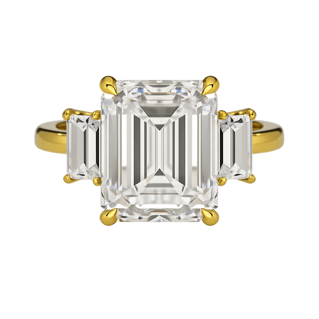 5 Carat Emerald Cut Lab Grown Diamond Three Stone Engagement Ring - Evara Jewelry LLC
