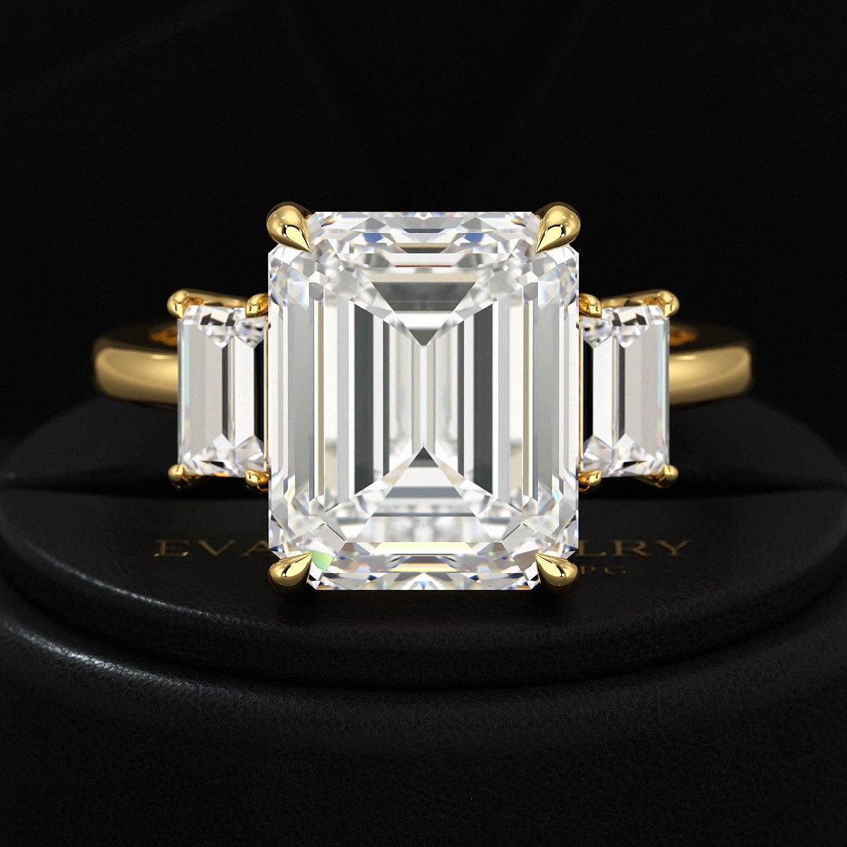 5 Carat Emerald Cut Lab Grown Diamond Three Stone Engagement Ring - Evara Jewelry LLC