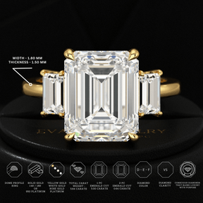 5 Carat Emerald Cut Lab Grown Diamond Three Stone Engagement Ring - Evara Jewelry LLC