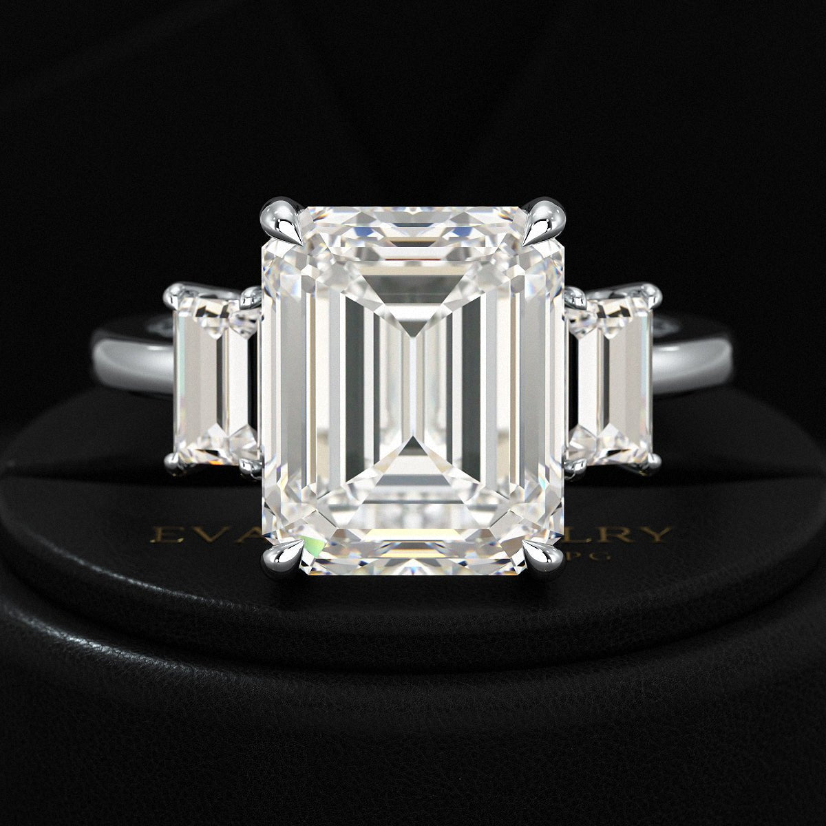 5 Carat Emerald Cut Lab Grown Diamond Three Stone Engagement Ring - Evara Jewelry LLC