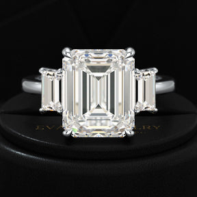 5 Carat Emerald Cut Lab Grown Diamond Three Stone Engagement Ring - Evara Jewelry LLC