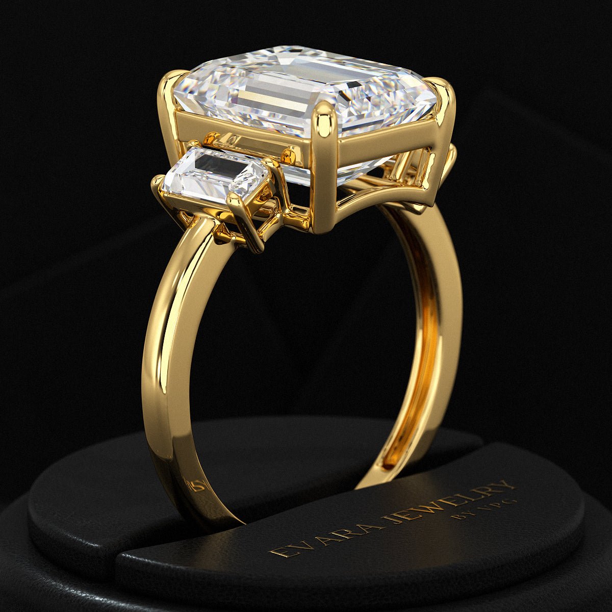 5 Carat Emerald Cut Lab Grown Diamond Three Stone Engagement Ring - Evara Jewelry LLC