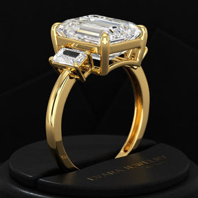 5 Carat Emerald Cut Lab Grown Diamond Three Stone Engagement Ring - Evara Jewelry LLC