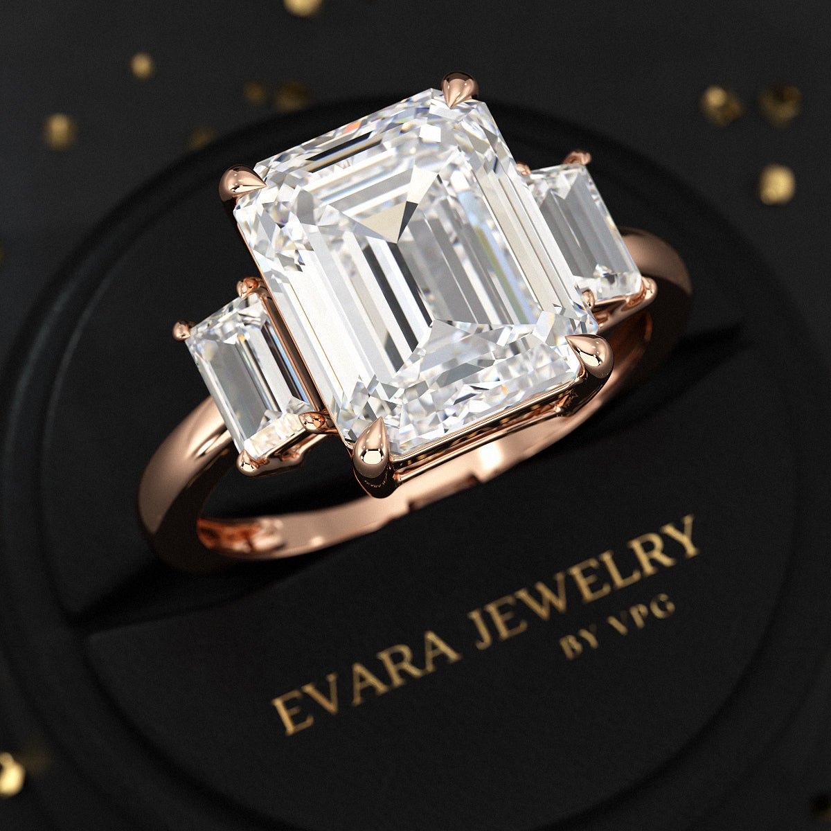 5 Carat Emerald Cut Lab Grown Diamond Three Stone Engagement Ring - Evara Jewelry LLC