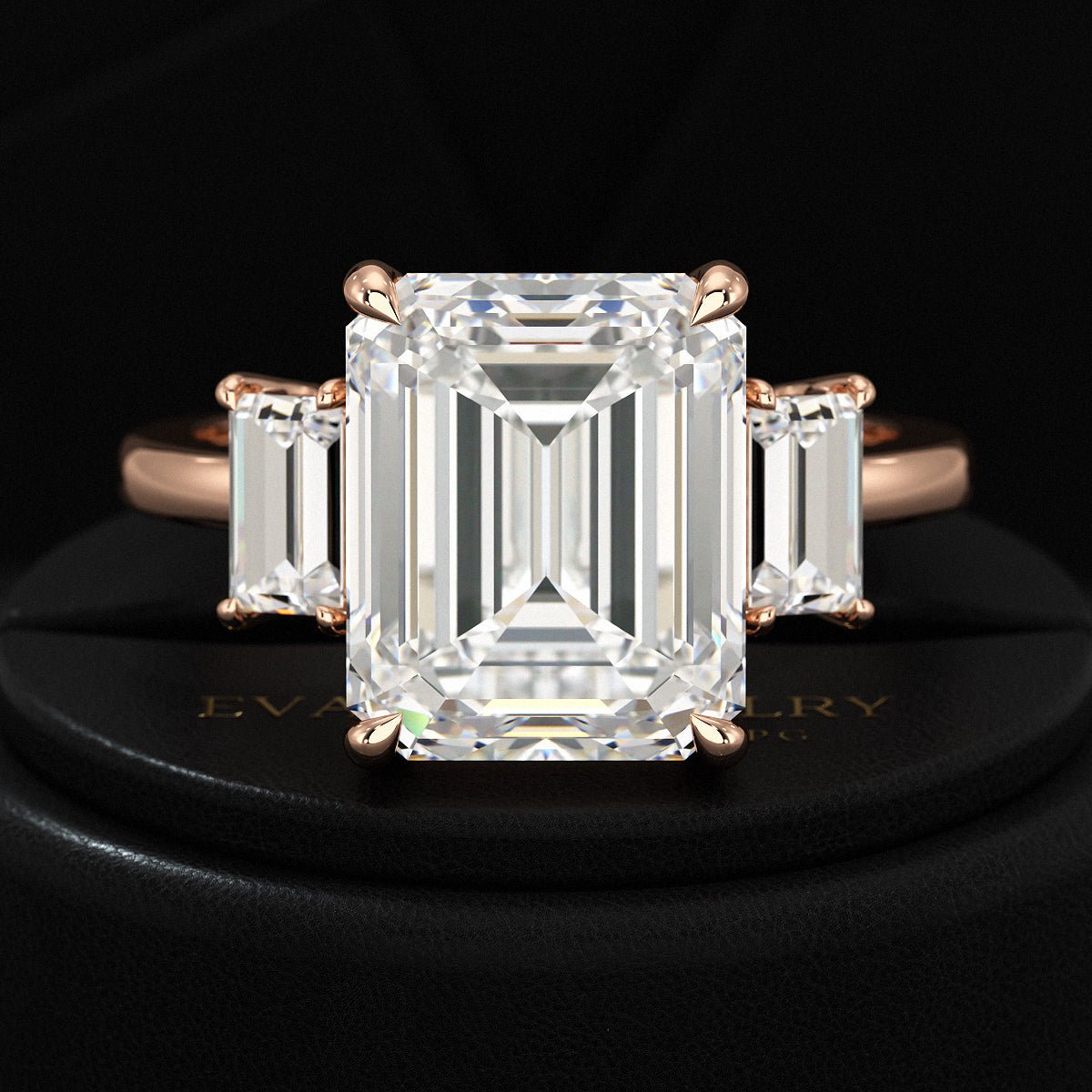 5 Carat Emerald Cut Lab Grown Diamond Three Stone Engagement Ring - Evara Jewelry LLC