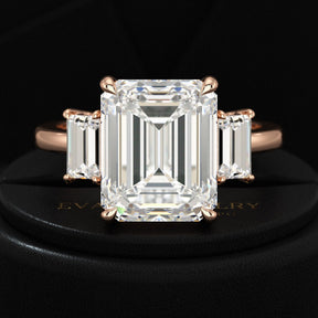 5 Carat Emerald Cut Lab Grown Diamond Three Stone Engagement Ring - Evara Jewelry LLC