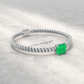 5 Carat Emerald Cut Lab Grown Emerald Cuban Chain Luxury Bracelet - Evara Jewelry LLC