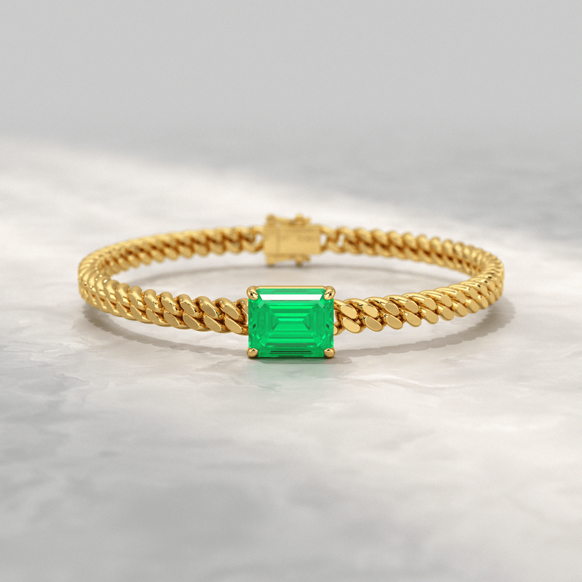 5 Carat Emerald Cut Lab Grown Emerald Cuban Chain Luxury Bracelet - Evara Jewelry LLC