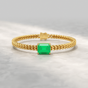 5 Carat Emerald Cut Lab Grown Emerald Cuban Chain Luxury Bracelet - Evara Jewelry LLC