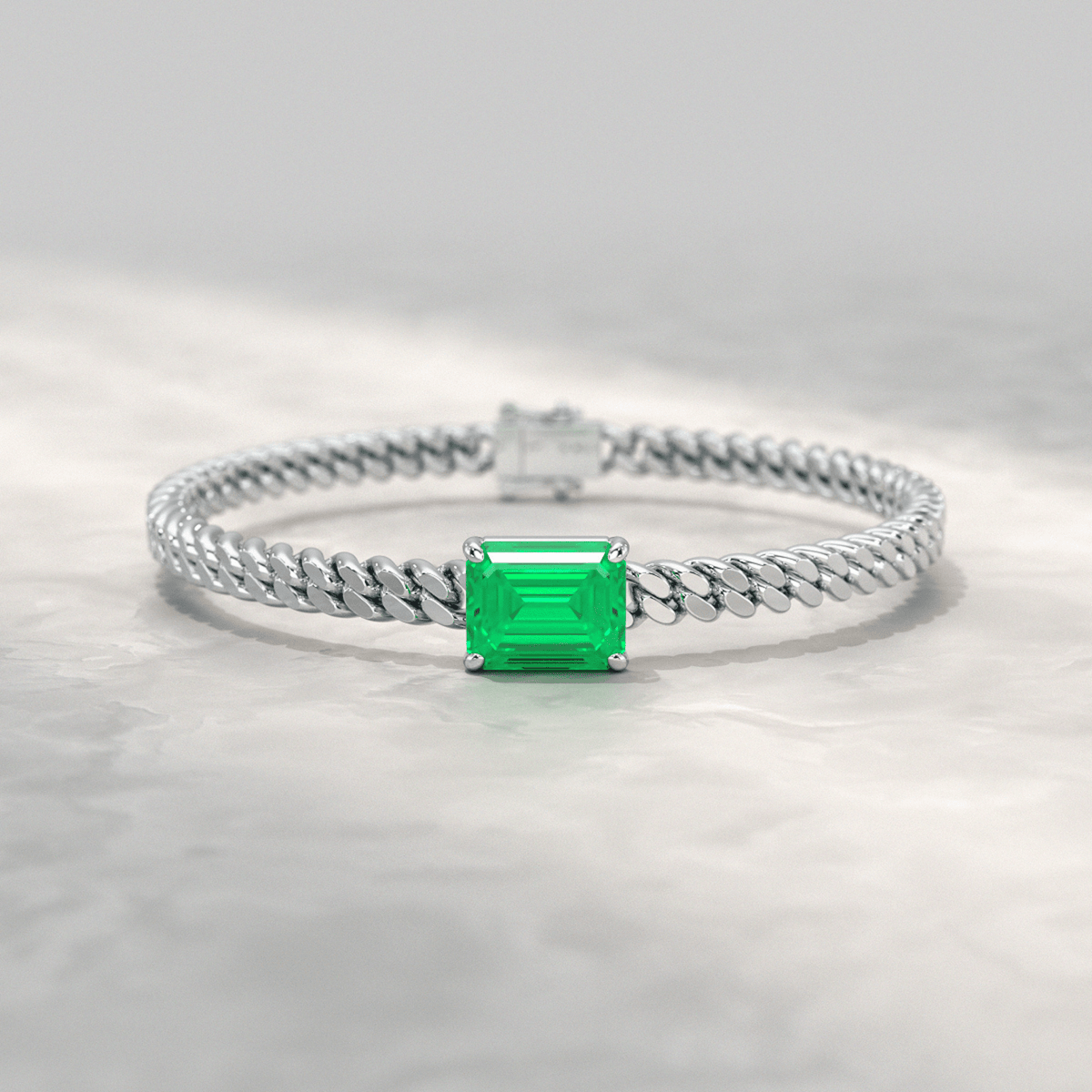 5 Carat Emerald Cut Lab Grown Emerald Cuban Chain Luxury Bracelet - Evara Jewelry LLC