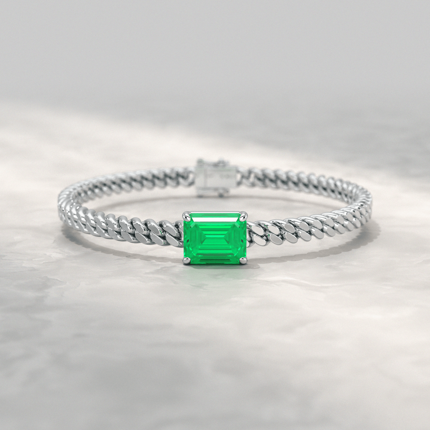 5 Carat Emerald Cut Lab Grown Emerald Cuban Chain Luxury Bracelet - Evara Jewelry LLC