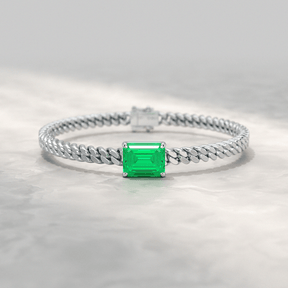 5 Carat Emerald Cut Lab Grown Emerald Cuban Chain Luxury Bracelet - Evara Jewelry LLC