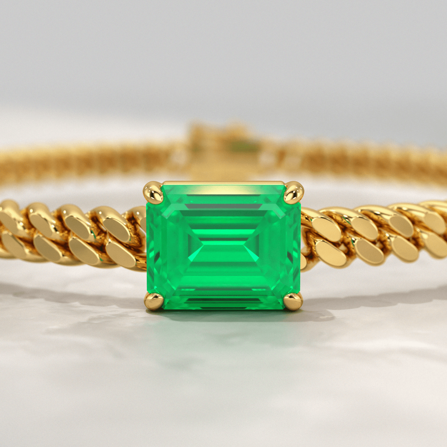 5 Carat Emerald Cut Lab Grown Emerald Cuban Chain Luxury Bracelet - Evara Jewelry LLC