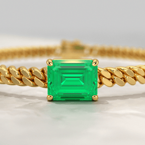 5 Carat Emerald Cut Lab Grown Emerald Cuban Chain Luxury Bracelet - Evara Jewelry LLC