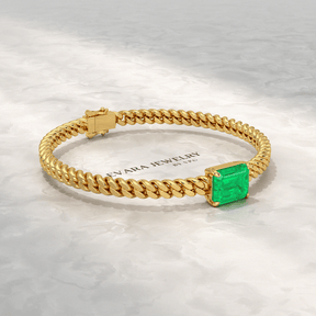 5 Carat Emerald Cut Lab Grown Emerald Cuban Chain Luxury Bracelet - Evara Jewelry LLC