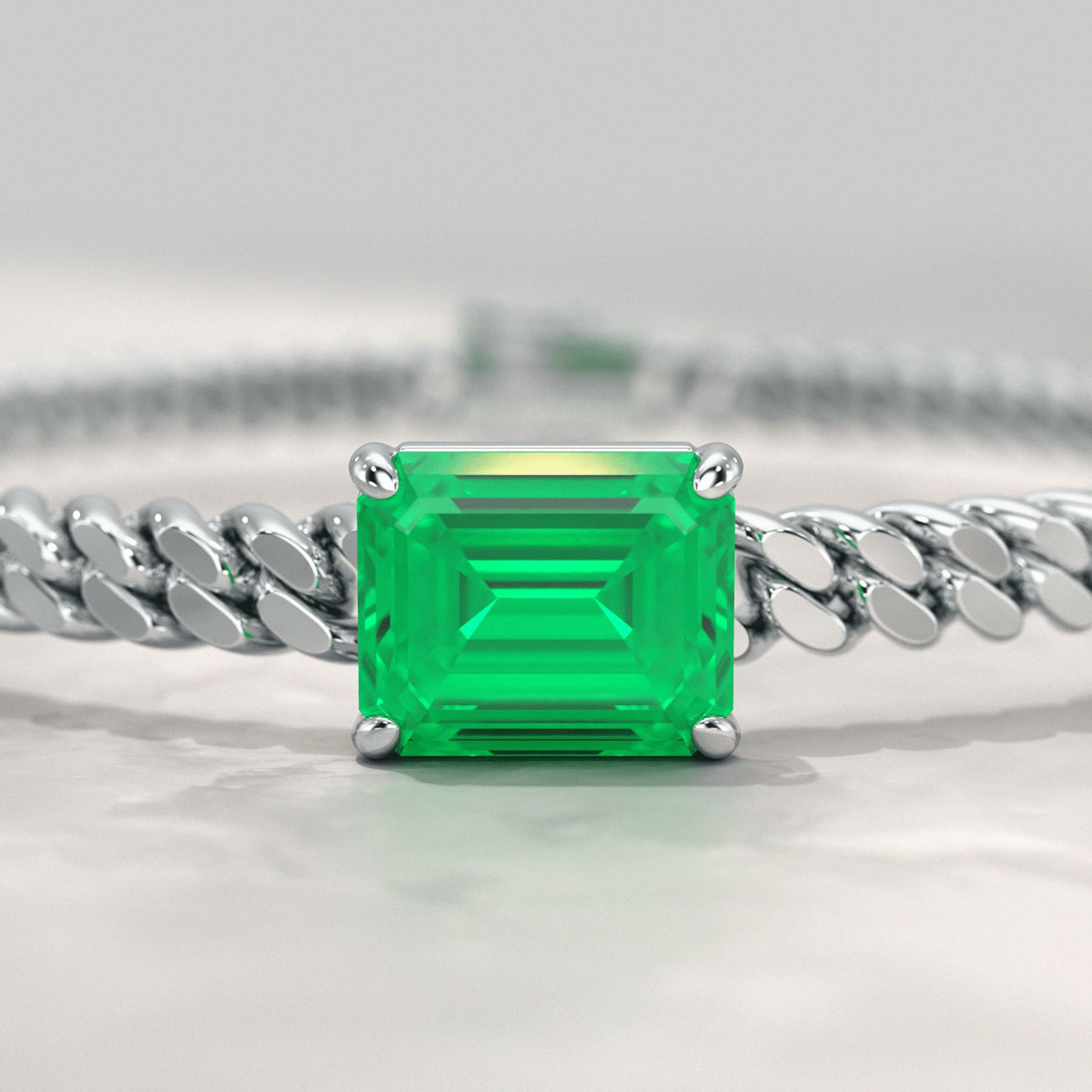 5 Carat Emerald Cut Lab Grown Emerald Cuban Chain Luxury Bracelet - Evara Jewelry LLC