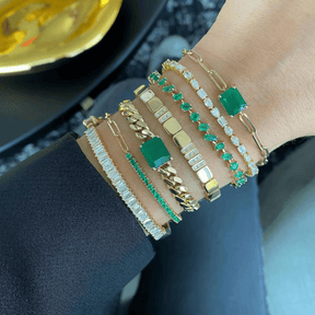 5 Carat Emerald Cut Lab Grown Emerald Cuban Chain Luxury Bracelet - Evara Jewelry LLC