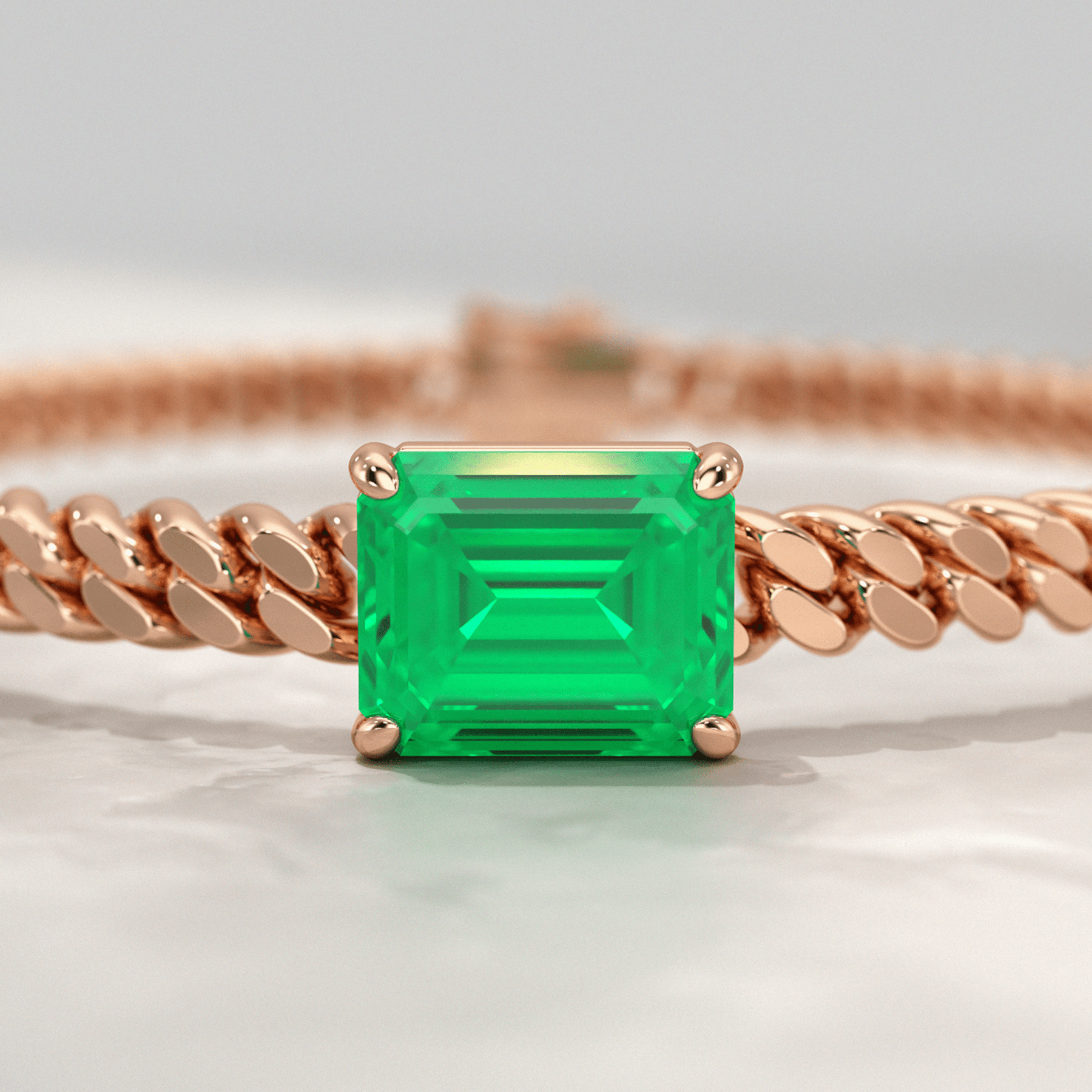 5 Carat Emerald Cut Lab Grown Emerald Cuban Chain Luxury Bracelet - Evara Jewelry LLC