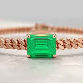5 Carat Emerald Cut Lab Grown Emerald Cuban Chain Luxury Bracelet - Evara Jewelry LLC