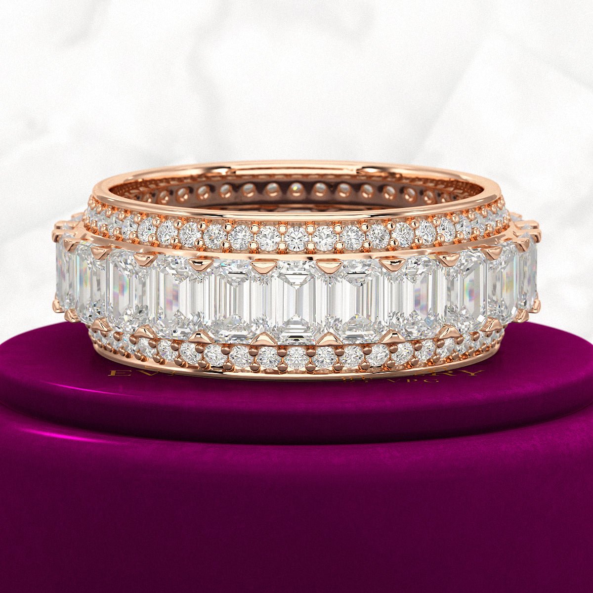 5 Carat Emerald & Round Cut Lab Grown Diamond Minimalist Wedding Eternity Band - Evara Jewelry LLC