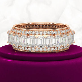 5 Carat Emerald & Round Cut Lab Grown Diamond Minimalist Wedding Eternity Band - Evara Jewelry LLC