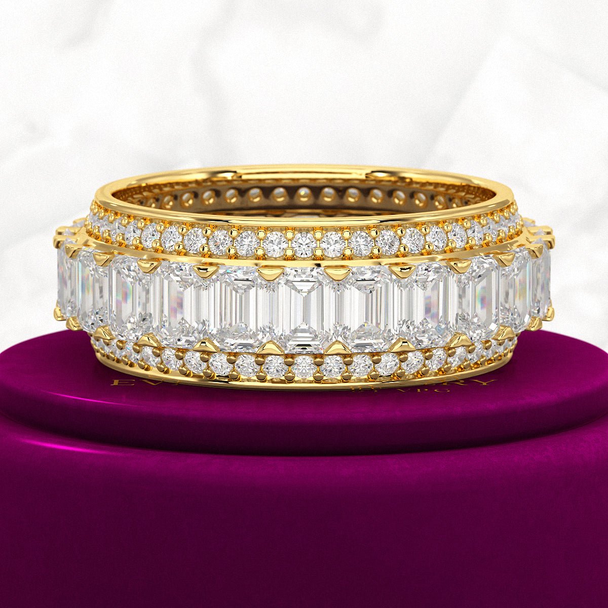 5 Carat Emerald & Round Cut Lab Grown Diamond Minimalist Wedding Eternity Band - Evara Jewelry LLC