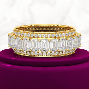 5 Carat Emerald & Round Cut Lab Grown Diamond Minimalist Wedding Eternity Band - Evara Jewelry LLC