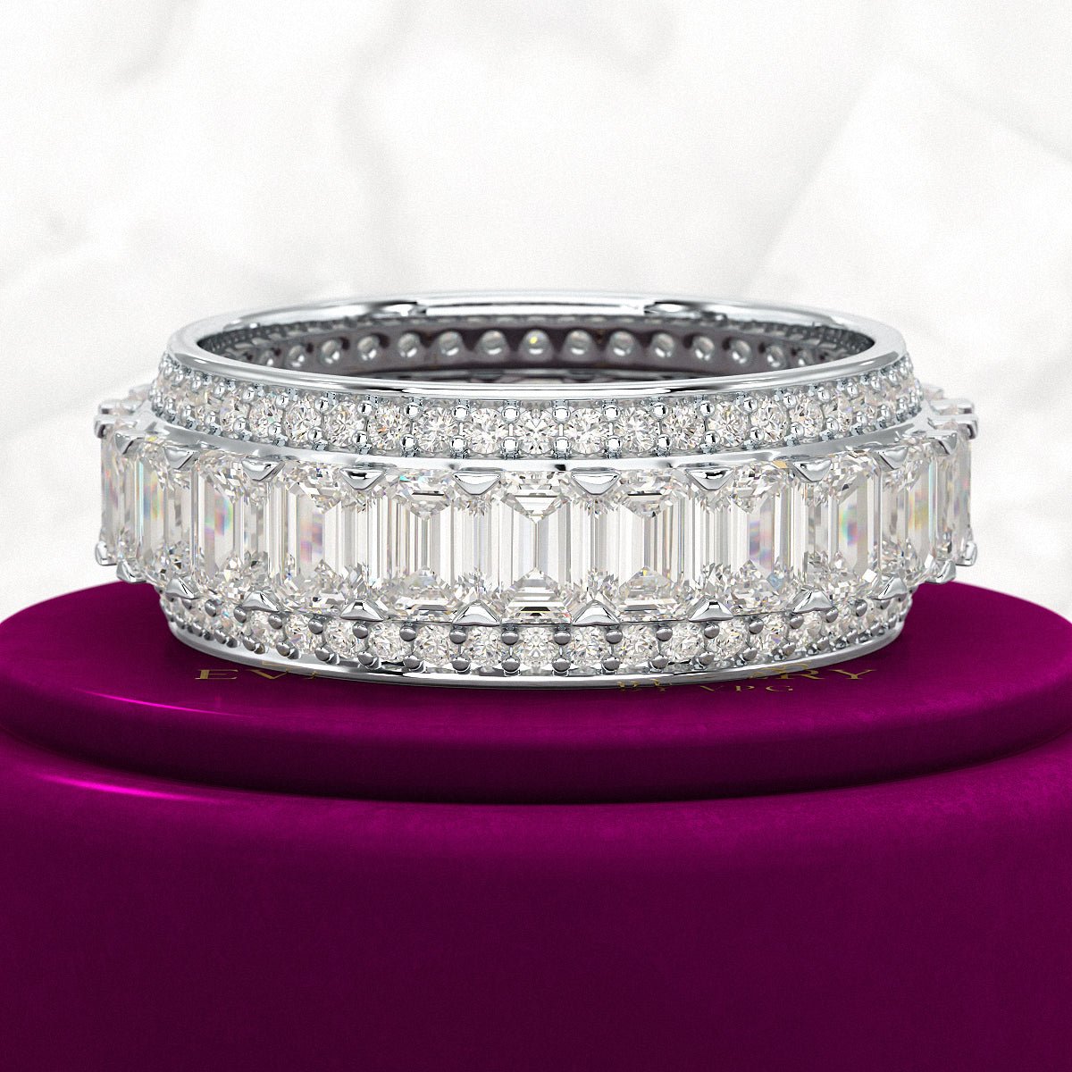 5 Carat Emerald & Round Cut Lab Grown Diamond Minimalist Wedding Eternity Band - Evara Jewelry LLC