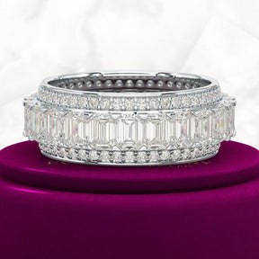 5 Carat Emerald & Round Cut Lab Grown Diamond Minimalist Wedding Eternity Band - Evara Jewelry LLC