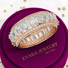5 Carat Emerald & Round Cut Lab Grown Diamond Minimalist Wedding Eternity Band - Evara Jewelry LLC