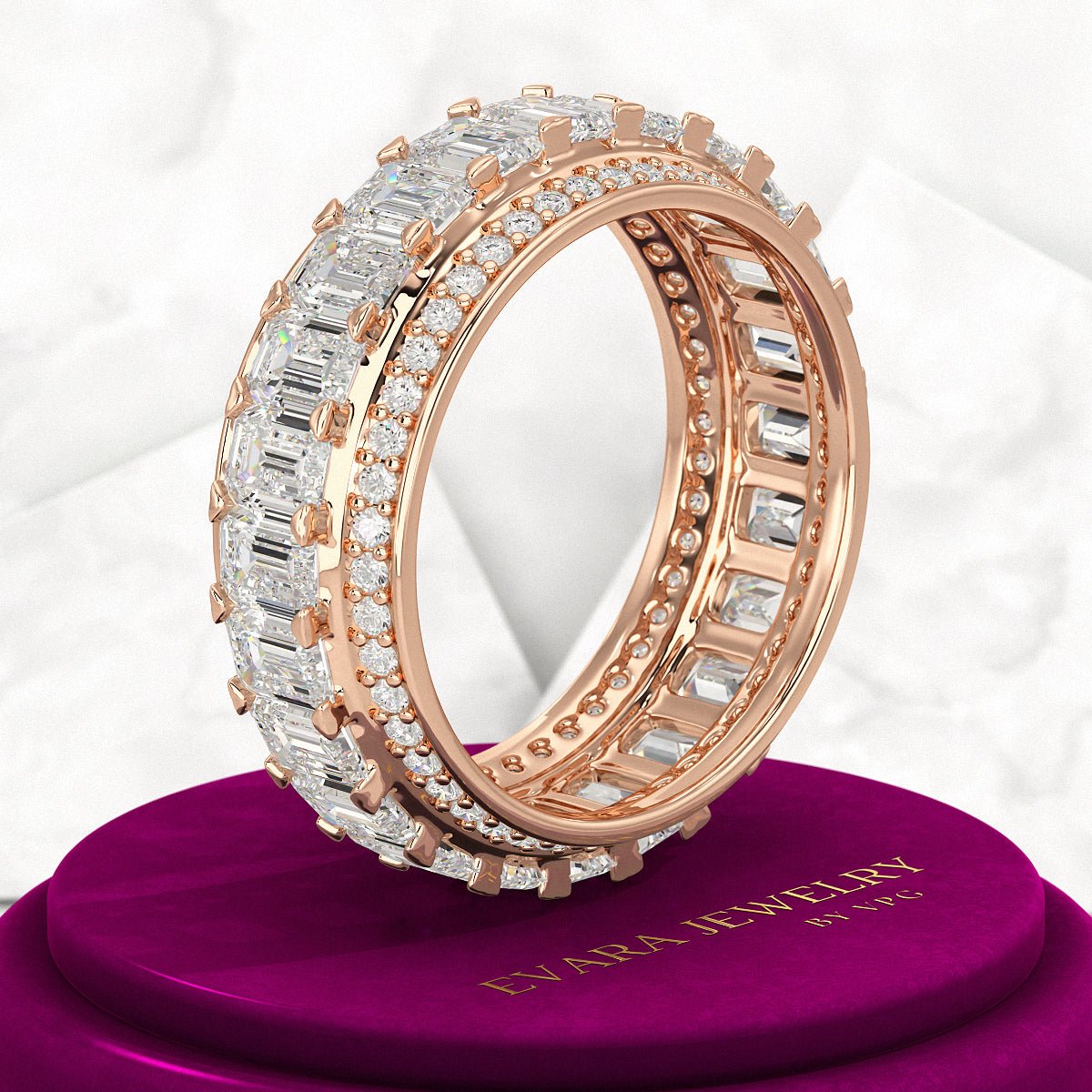 5 Carat Emerald & Round Cut Lab Grown Diamond Minimalist Wedding Eternity Band - Evara Jewelry LLC