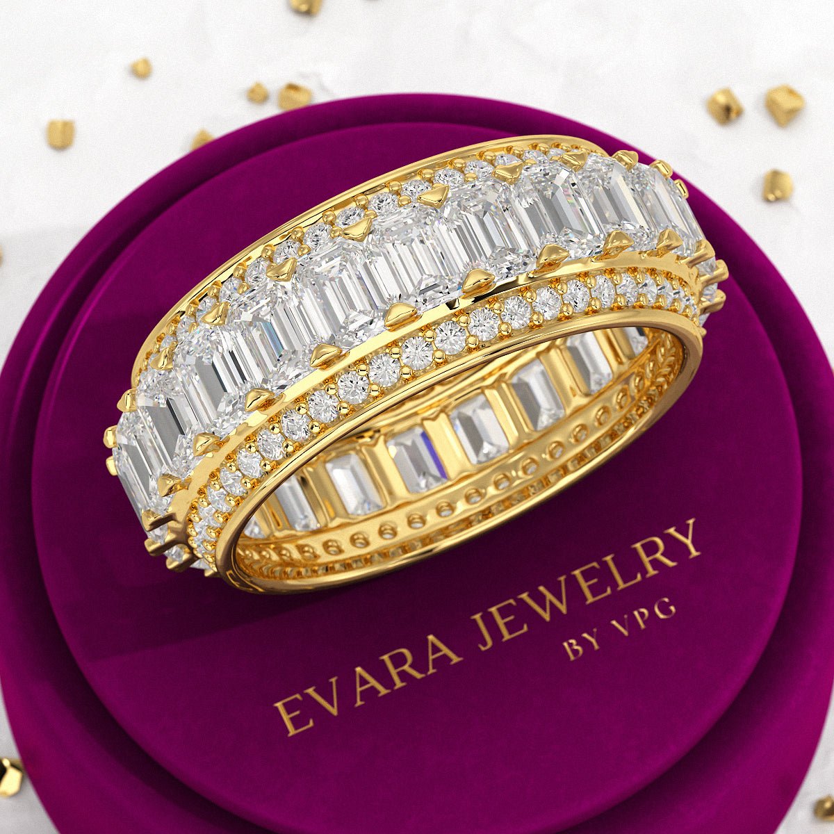 5 Carat Emerald & Round Cut Lab Grown Diamond Minimalist Wedding Eternity Band - Evara Jewelry LLC